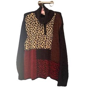 Studio Works Women’s 2XL Sweater Vintage 90’s  Black Red I/4 Zip Turtleneck